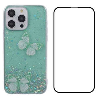 WANLONFENG AW-serie voor iPhone 13 Pro hoes 3D-vlinderdecor TPU telefoonhoes met schermbeschermer