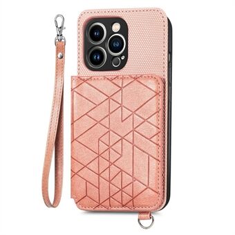 Voor iPhone 13 Pro 6.1 inch Geometrie Bedrukte Telefoon Portemonnee Cover Kickstand PU Leer Gecoate TPU Case met Draagriem: