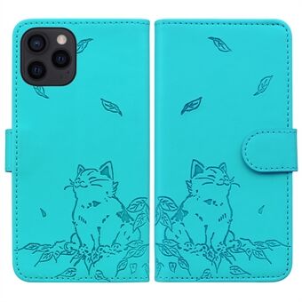 Voor iPhone 13 Pro Hoesje Portemonnee Kattenpatroon Ingeprent Leren Telefoonhoesje