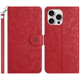 Voor iPhone 13 Pro Hoes Bloemenprint Lederen Flip Wallet Telefoonhoesje met Polsbandje