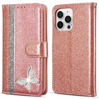 Voor iPhone 13 Pro Glanzend Leren Hoesje met Metalen Diamant Boterachtige Portemonnee Standaard Cover