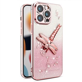 KADEM Voor iPhone 13 Pro Hoes Libelle Kickstand TPU Bloemen Glitter Telefoonhoesje