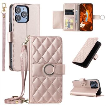 Voor iPhone 13 Pro Crossbody Lederen Hoes Ring Gesp Portemonnee Standaard Ruitjes Mobiele Hoes