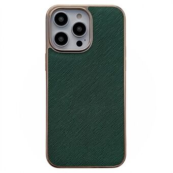 Voor iPhone 13 Pro 6.1 inch Cross Texture echt leer gecoat TPU-hoesje Nano galvaniseren anti-drop beschermhoes - groen