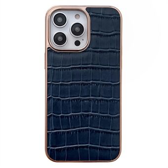 Voor iPhone 13 Pro 6.1 inch Krokodil Textuur Nano Galvaniseren Telefoon Cover Echt leer gecoate TPU beschermhoes - Blauw