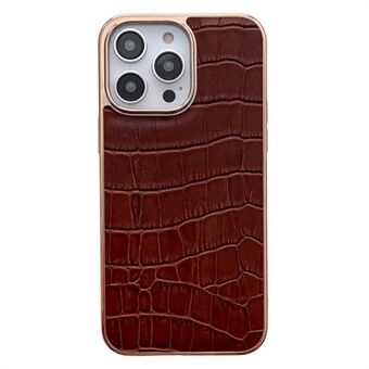 Voor iPhone 13 Pro 6.1 inch Krokodil Textuur Nano Galvaniseren Telefoon Cover Echt Leer Gecoat TPU Beschermhoes