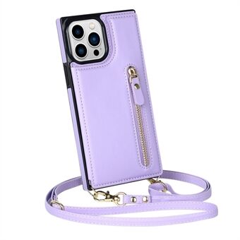 Portemonnee telefoonhoesje voor iPhone 13 Pro 6,1 inch anti Scratch beschermhoes TPU PU lederen schokbestendige hoes met etui met ritssluiting / schouderriem