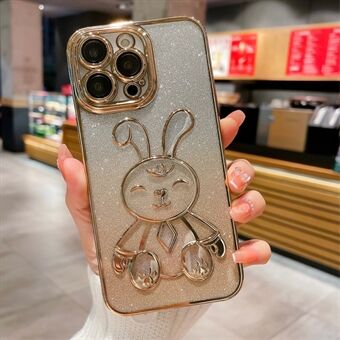 Voor iPhone 13 Pro 6,1 inch Glitter Cute Rabbit TPU Cover Galvaniseren Drop-proof telefoonhoes met lensfilm