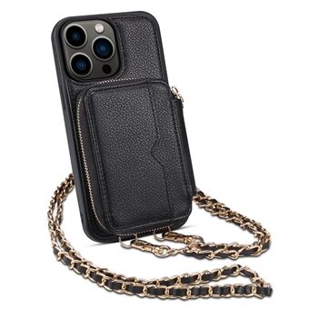 PU-leer + TPU-telefoonhoes voor iPhone 13 Pro 6,1 inch standaard kaarthouder portemonnee telefoonhoes met riem