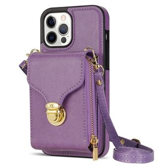 Voor iPhone 13 Pro 6,1 inch PU-leer + TPU-achterkant Rits Kaarthouder Kickstand Telefoonhoes met schouderriem