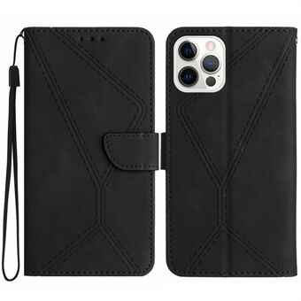 HT05 Voor iPhone 13 Pro 6,1 inch Skin-touch volledig verpakt telefoonhoesje PU-lederen portemonnee-hoes met riem