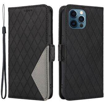 Voor iPhone 13 Pro 6.1 inch Telefoon Lederen Case Kleur Splicing Rhombus Bedrukt Portemonnee Stand Anti-drop Cover