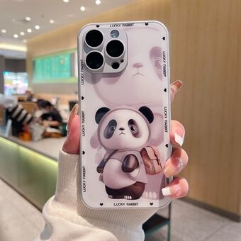 Voor iPhone 13 Pro mobiele telefoonhoes hard glas + TPU metaalverf ontwerp panda decor telefoonhoes