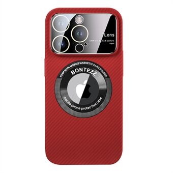 Voor iPhone 13 Pro 6.1 inch Koolstofvezel Textuur PC Telefoon Case Concave Lens Telefoon Shell Ingebouwde Metalen Ring