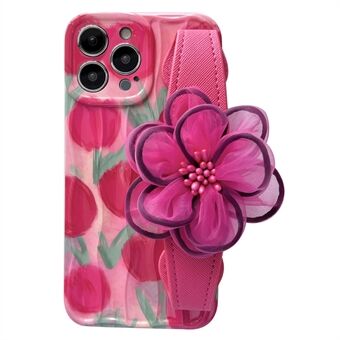 Voor iPhone 13 Pro TPU Telefoonhoes Scratch Ontwerp Gaas Bloem Lederen Polsband Telefoonhoes