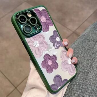 Telefoon achterkant voor iPhone 13 Pro 6,1 inch Glitter Camera Ring Olieverf Bloemen TPU Cover met Lens Film