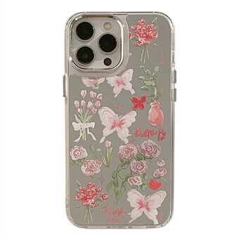 Telefoonhoes voor iPhone 13 Pro 6,1 inch vlinder roos bloemenpatroon galvaniseren spiegeloppervlak TPU-hoes