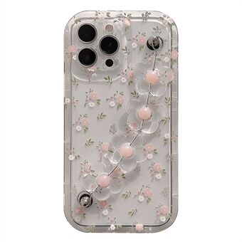 Voor iPhone 13 Pro Bloemenpatroon Duidelijke telefoonhoes Anti- Scratch TPU-hoes met bloemendecoratieketting