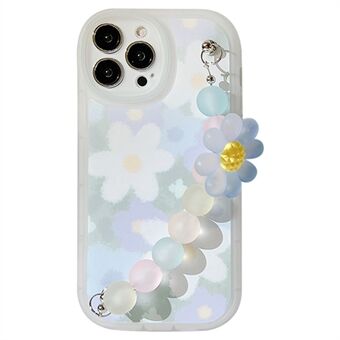 Voor iPhone 13 Pro Slim-Fit TPU mobiele telefoonhoes Bloemenpatroon Decor Telefoonhoes met kralenketting