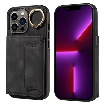 001 Voor iPhone 13 Pro 6.1 inch Kaarthouder PU-leer gecoat TPU Cover Ring Kickstand Telefoonhoesje