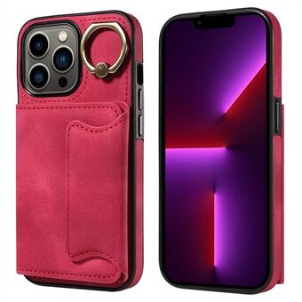 001 Voor iPhone 13 Pro 6.1 inch Kaarthouder PU-leer gecoat TPU Cover Ring Kickstand Telefoonhoesje
