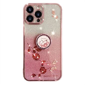 Cellphone Guard TPU-hoesje voor iPhone 13 Pro 6,1 inch, Ring Bloemenpatroon Glitter achterkant