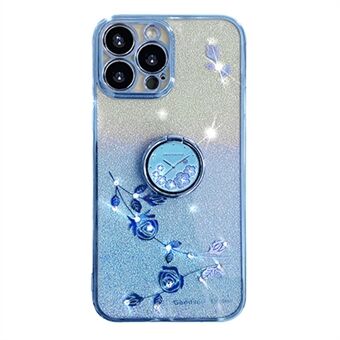 Cellphone Guard TPU-hoesje voor iPhone 13 Pro 6,1 inch, Ring Bloemenpatroon Glitter achterkant