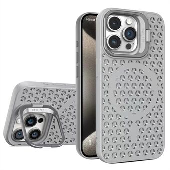 Voor iPhone 13 Pro 6.1 inch Magnetische Telefoonhoes Ademend TPU+PC Cover met Opvouwbare Lens Standaard