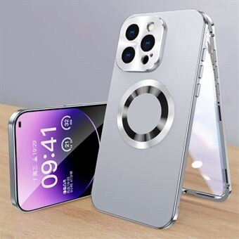 Voor iPhone 13 Pro Magnetische Hoes Acryl+Gehard Glas Gesp Sluiting Heldere Logo Weergave Telefoonhoes