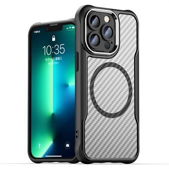 Voor iPhone 13 Pro Magnetische Telefoonhoes TPU+PC Achterkant Beschermhoes met Koolstofvezel Textuur