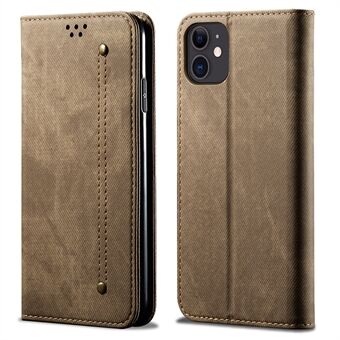 Allround bescherming Jeans Doek Textuur Lederen Portemonnee Stand Hoesje voor iPhone 13 mini 5,4 inch