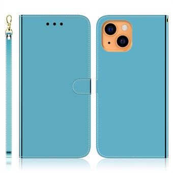 Spiegelachtig oppervlak Lederen volledige bescherming Telefoonhoes Portemonnee Stand Cover met riem voor iPhone 13 mini 5,4 inch