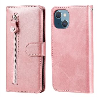 Valbestendig leren portemonnee telefoonhoesje met rits voor iPhone 13 mini - Rose Gold