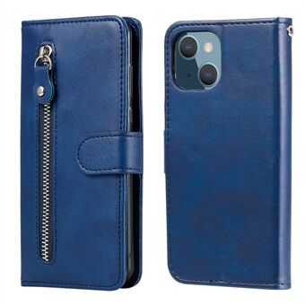 Valbestendig leren portemonnee telefoonhoesje met rits voor iPhone 13 mini - Blauw