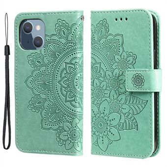 Flower Imprinting Wallet Anti-kras lederen telefoonstandaard Stand voor iPhone 13 mini 5,4 inch