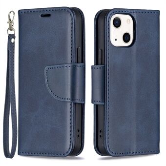 Effen leren portemonnee hoesje Telefoonhoesje met bandje voor iPhone 13 mini - Blauw