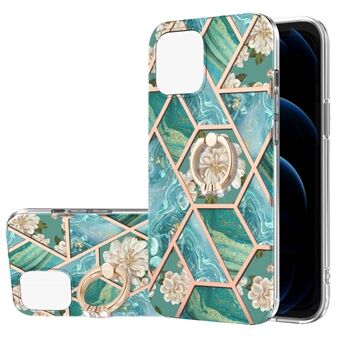 Marmerpatroon IMD-serie Schokbestendig Flexibele, dunne TPU-cover Cover met draaibare Ring voor iPhone 13 mini 5,4 inch