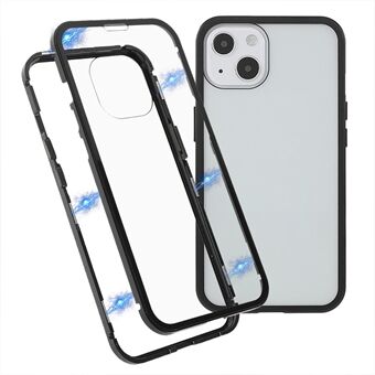 Anti-Drop Clear Light Full Coverage Metalen Frame + Dubbelzijdig Gehard Glas Magnetische Absorptie Telefoonhoesje voor iPhone 13 mini 5.4 inch - Zwart