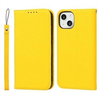 Litchi-textuur TPU en echt lederen telefoonhoes Stand Telefoonhoes met riem voor iPhone 13 mini 5,4 inch