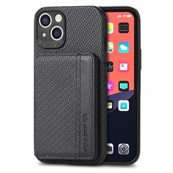 Scratch koolstofvezel textuur portemonnee telefoonhoes ontwerp ingebouwde magneet leer gecoate TPU telefoonhoes met standaard voor iPhone 13 mini 5,4 inch