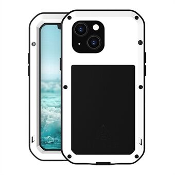 Love MEI Schokbestendig Drop Veilig Stofdicht Metaal + Siliconen + Gehard Glas Beschermende Telefoon Hybrid Case Cover voor iPhone 13 mini 5.4 inch