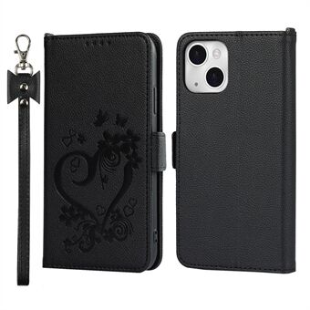 Heart Imprint PU lederen beschermende telefoonhouder Case Stand met riem voor iPhone 13 mini 5,4 inch