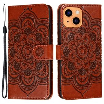 Opdruk Mandala Bloem Krasbestendig Lederen Telefoon Cover Stand Portemonnee Beschermhoes voor iPhone 13 mini 5.4 inch