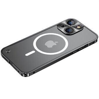 Gehard glas + metalen hybride krasbestendige telefoonhoes mat transparant beschermhoes met magnetische draadloze oplaadfunctie voor iPhone 13 mini - zwart