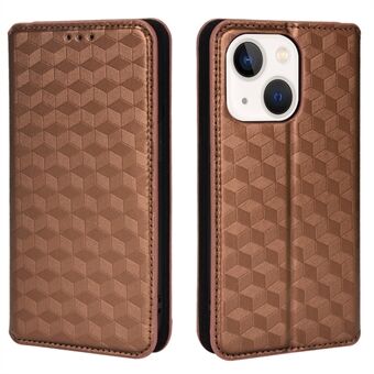 3D Rhombus Reliëf Stand Portemonnee Valbestendige lederen telefoonhoesbeschermer voor iPhone 13 mini 5,4 inch