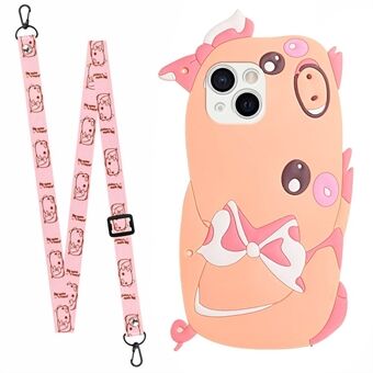 3D Effect Patterns TPU Phone Cover for iPhone 13 mini 5.4 inch, + Silicone Case with Long Lanyard