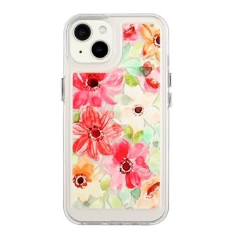 Flower Series for iPhone 13 mini 5.4 inch Acrylic+TPU Electroplated Metal Buttons Protector Flower Pattern Printed 2mm Thickened Shockproof Phone Case