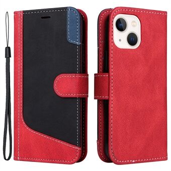 Voor iPhone 13 mini 5.4 inch Stijlvolle Tri-color Splicing PU Lederen Telefoon Case Stand Portemonnee Flip Cover met Riem: