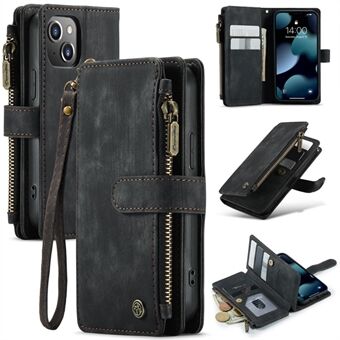 CASEME C30-serie telefoon portemonnee hoesje voor iPhone 13 mini 5,4 inch, anti- Scratch ritsvak PU lederen mobiele telefoon cover kaarthouder