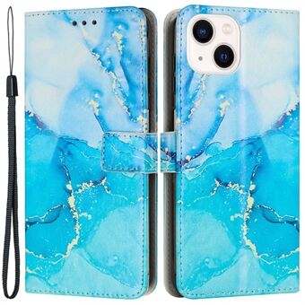 PU lederen Stand portemonnee hoesje voor iPhone 13 mini 5,4 inch, marmer patroon afdrukken Stand portemonnee volledige bescherming telefoonhoes met riem